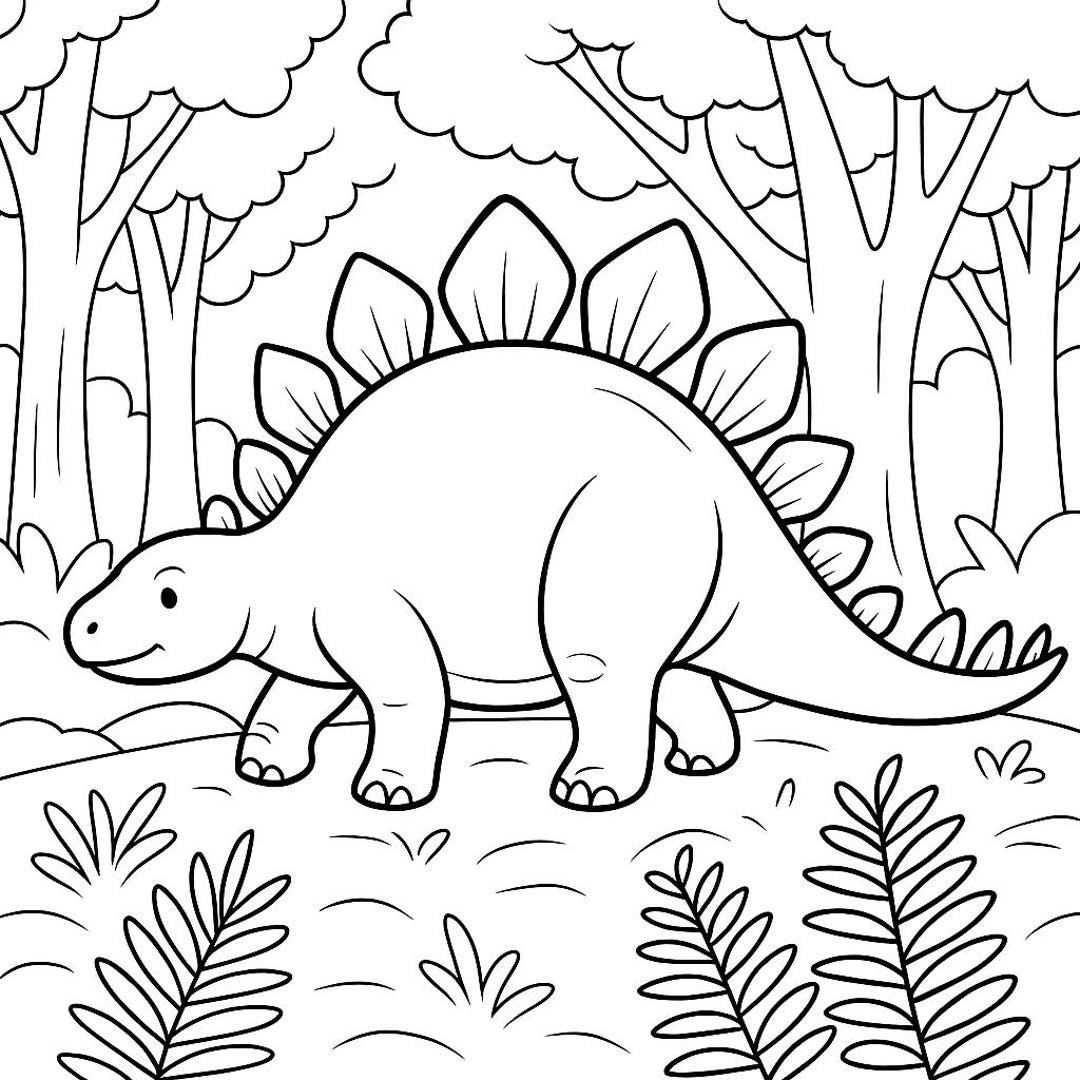Stegosaurus Coloring Page 2025 Printable Dinosaur Coloring PDF Forest Scene Kids Adult Digital Download Etsy