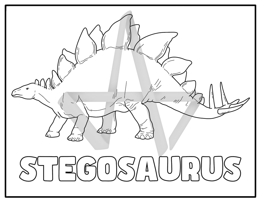 Stegosaurus Dinosaur Kids Adult Coloring Page Digital Etsy
