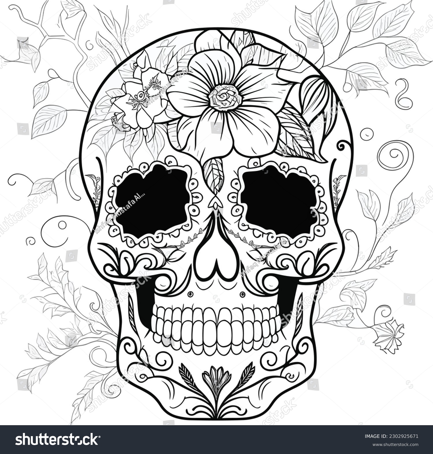 Sugar Skull Coloring Pages Adults Stock Vector Royalty Free 2302925671 Shutterstock