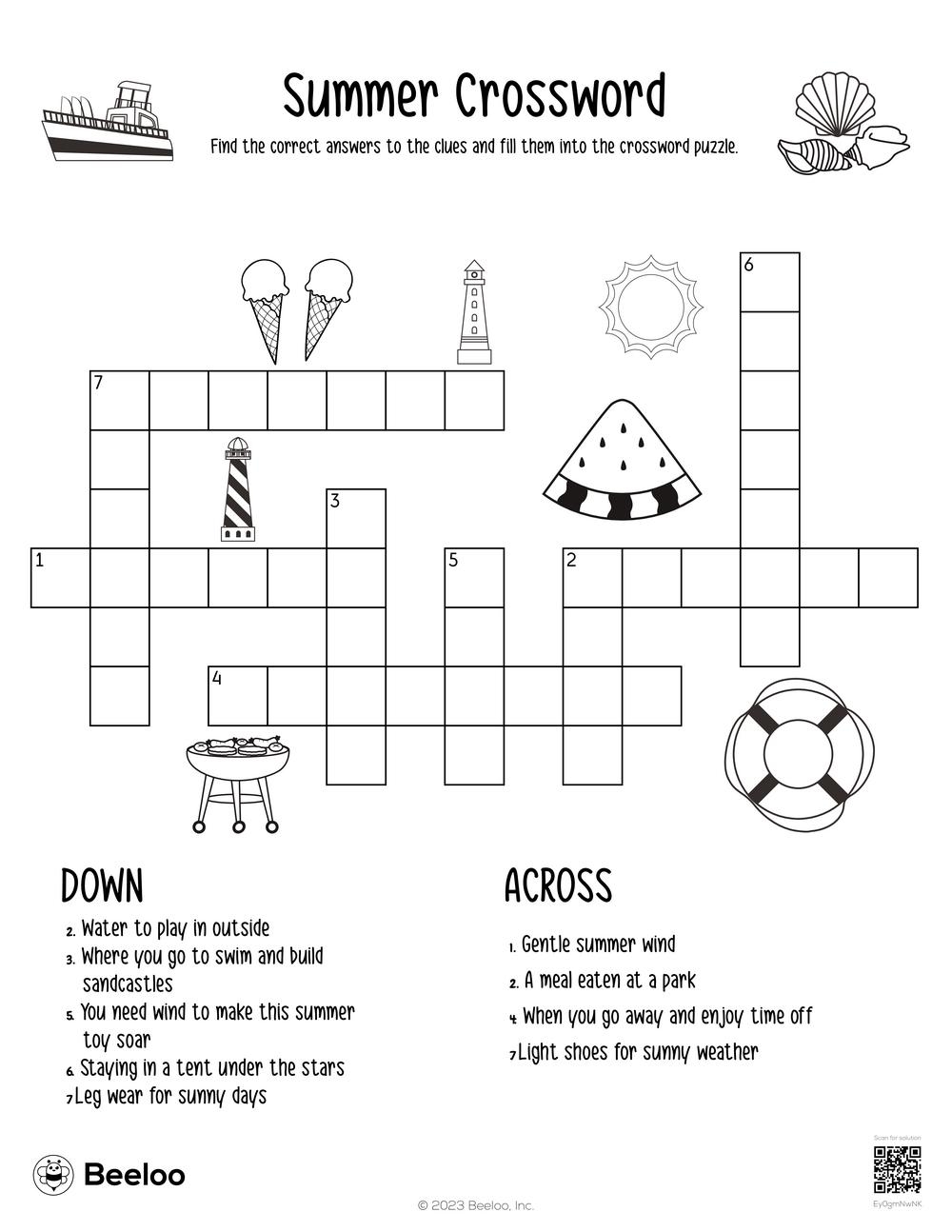 Summer Crossword Beeloo Printable Crafts And Activities For Kids