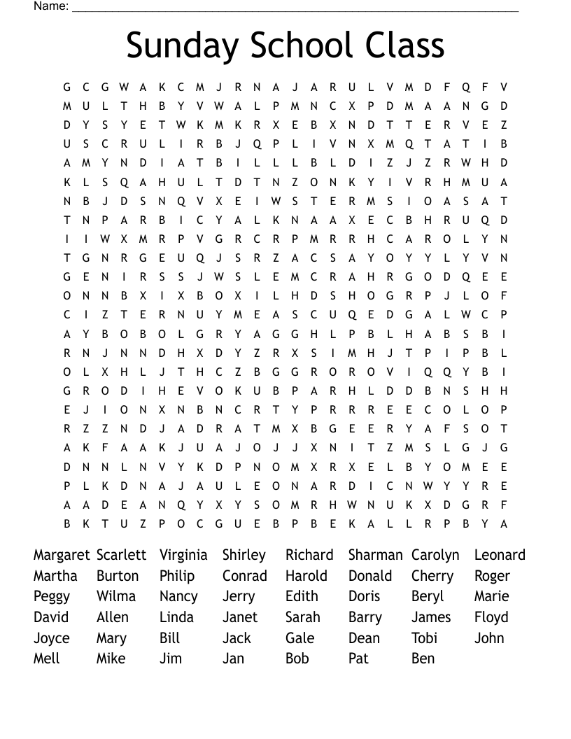 Sunday School Class Word Search WordMint