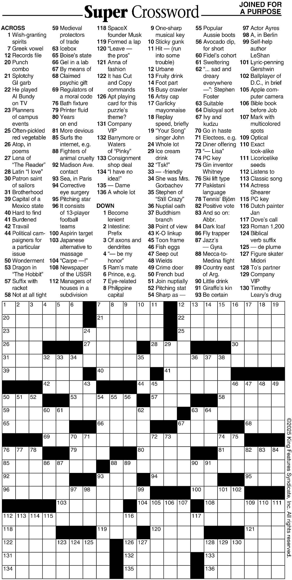 Super Crossword Joined For A Purpose Your West Central Voice