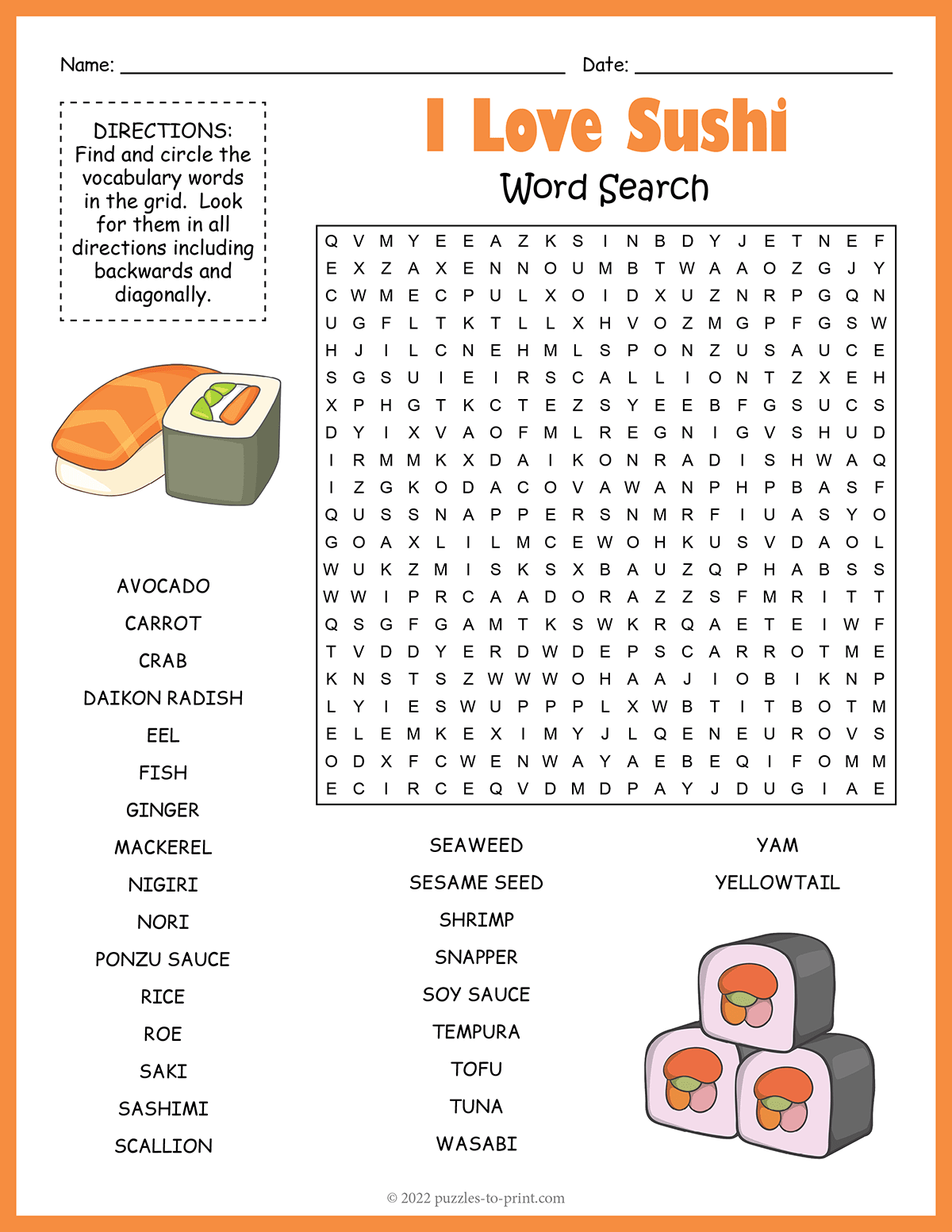 Sushi Word Search