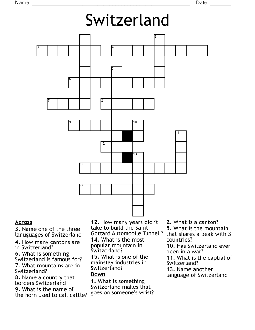 Switzerland Crossword WordMint Switzerland Crossword WordMint