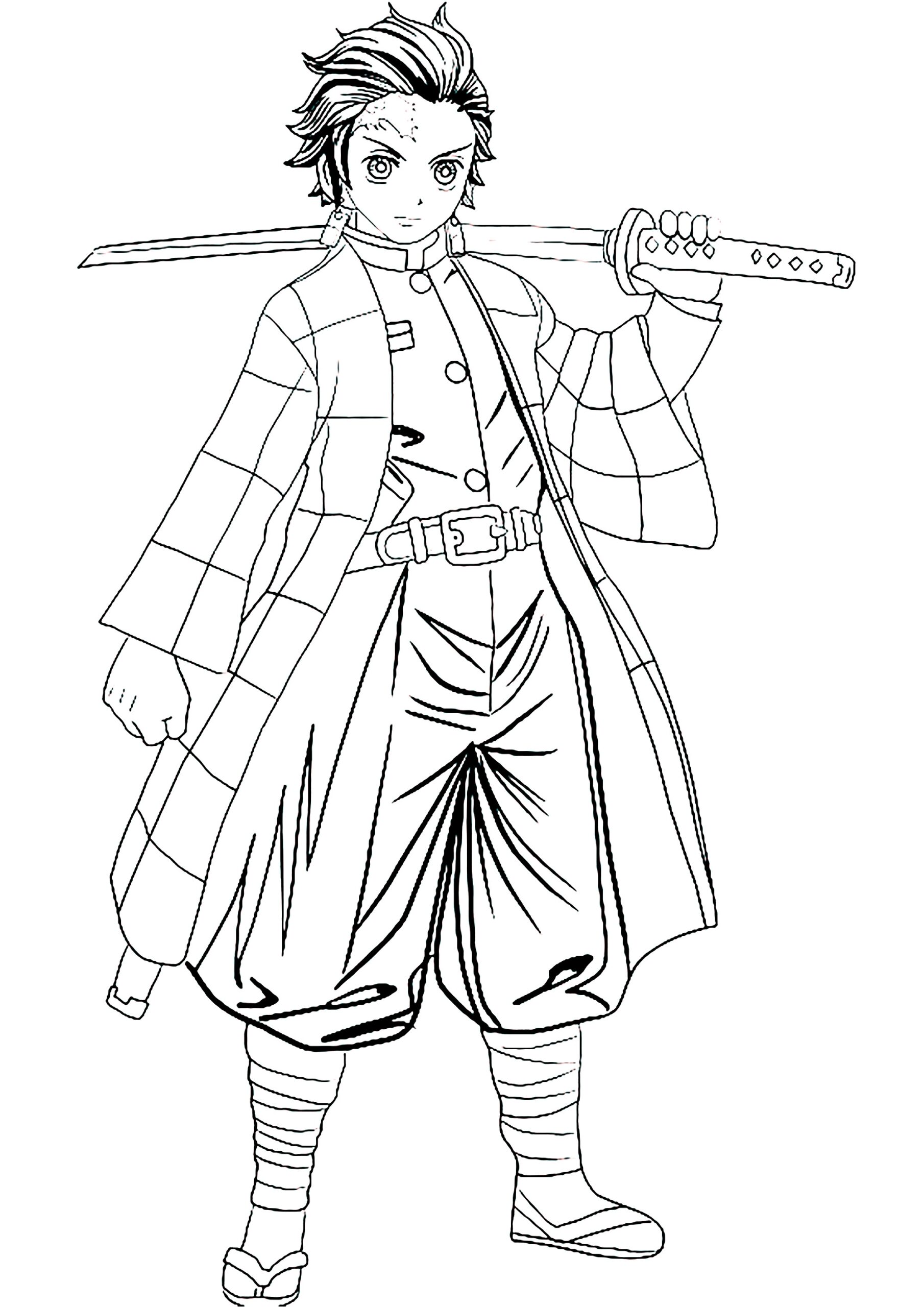 Tanjiro Kamado With His Sword Demon Slayer Coloring Pages