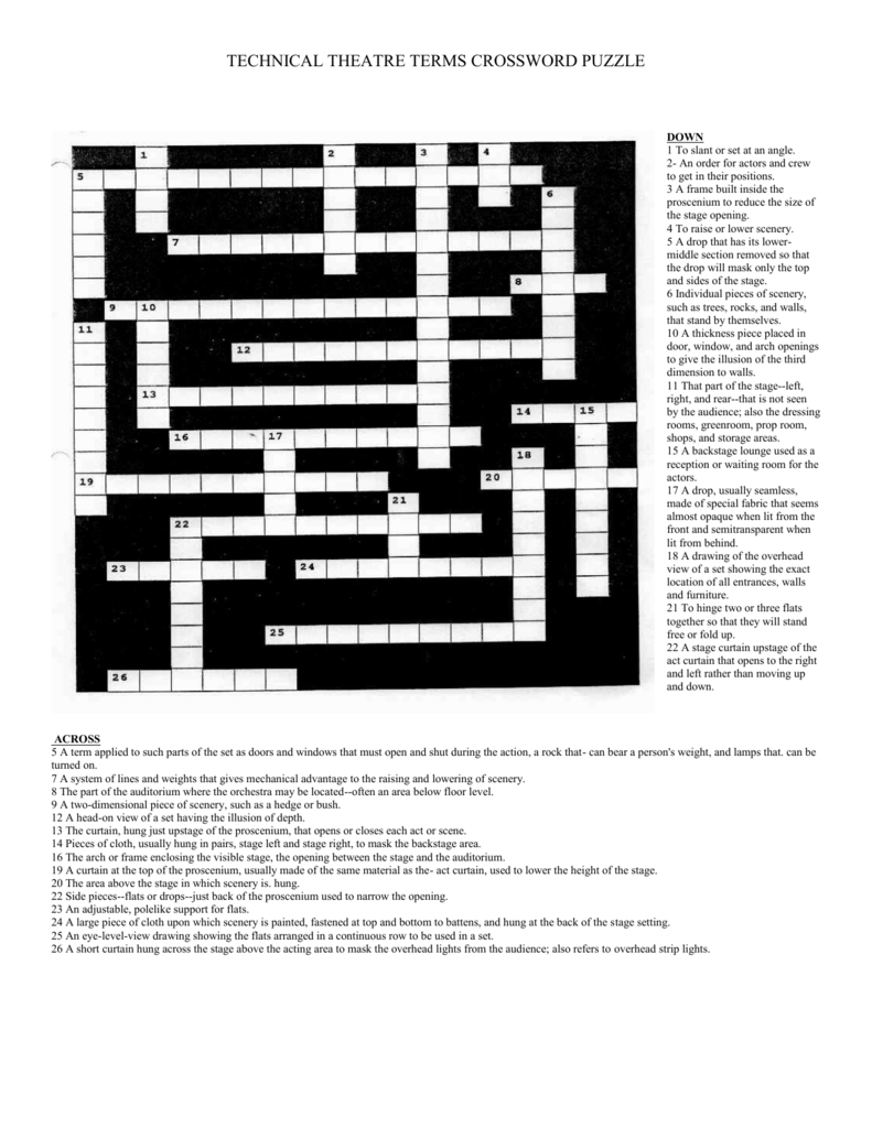 Technical Theatre Terms Crossword Puzzle