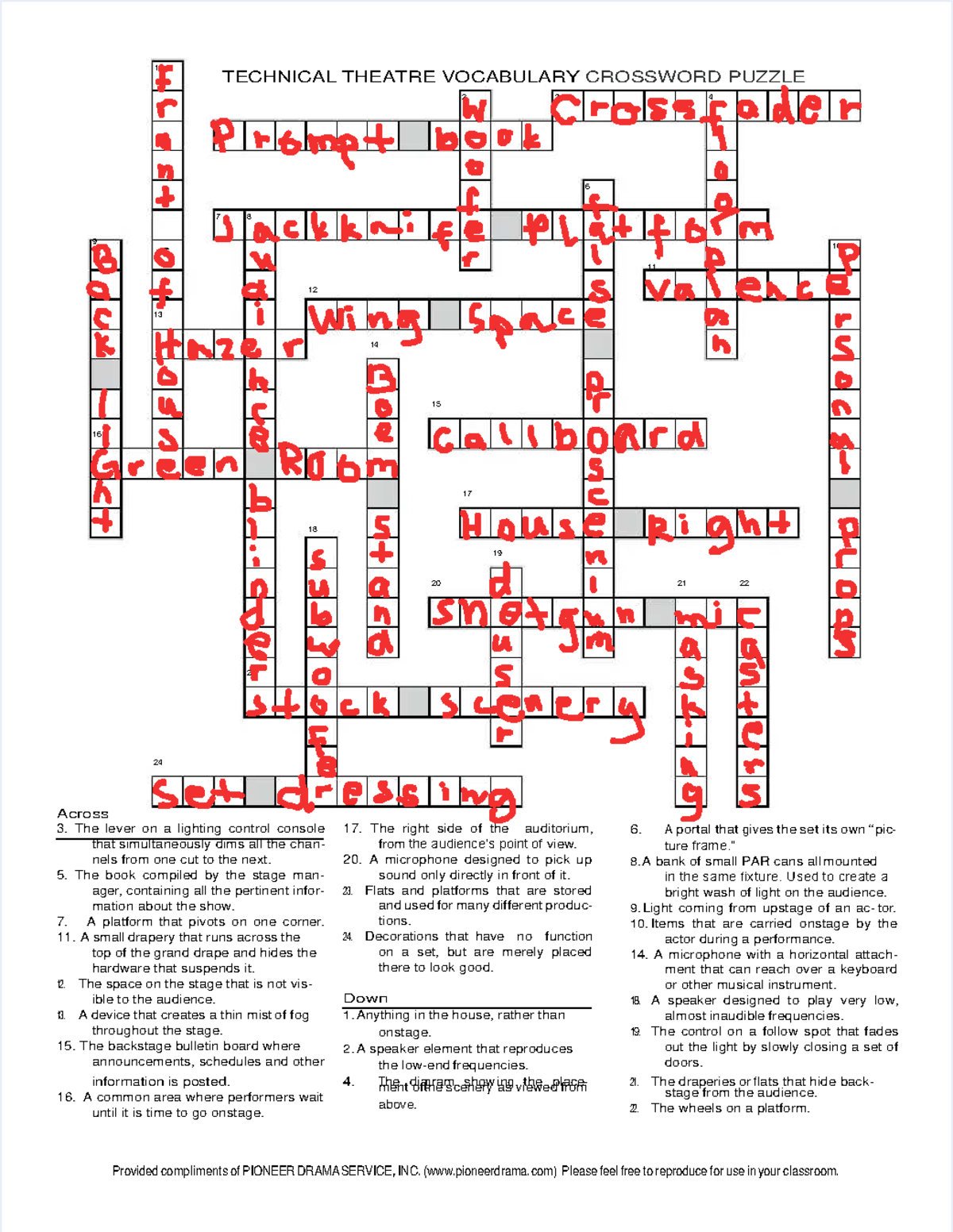 Technical Theatre Vocabulary Crossword Puzzle Seasons Studocu
