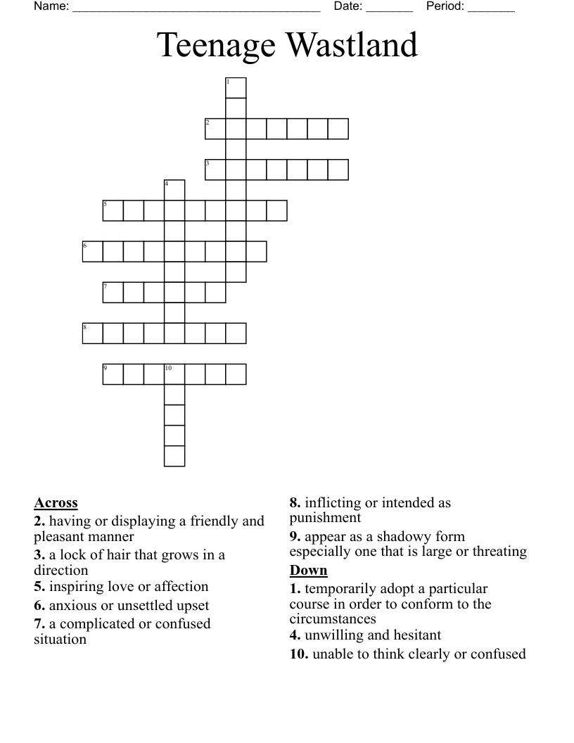 Teenage Wastland Crossword WordMint