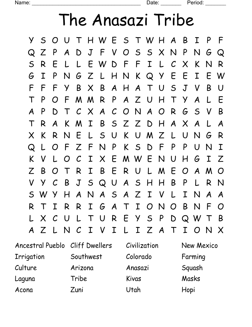 The Anasazi Tribe Word Search WordMint