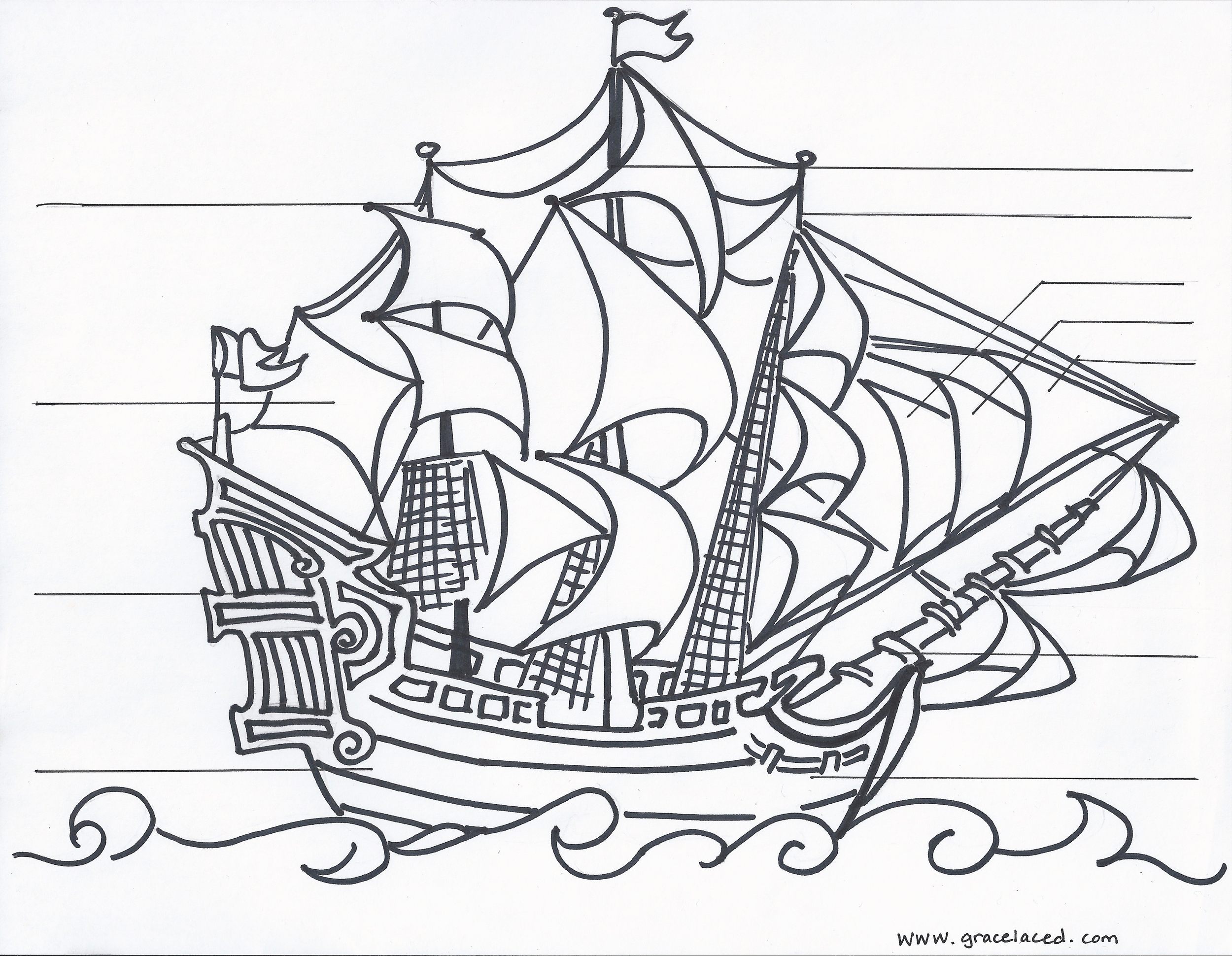 The Anatomy Of A Pirate Ship Coloring Sheet Free Printable GraceLaced The Anatomy Of A Pirate Ship Coloring Sheet Free Printable GraceLaced