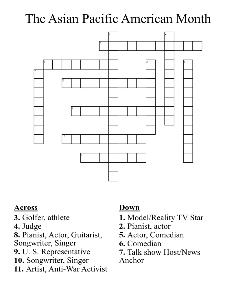 The Asian Pacific American Month Crossword WordMint The Asian Pacific American Month Crossword WordMint