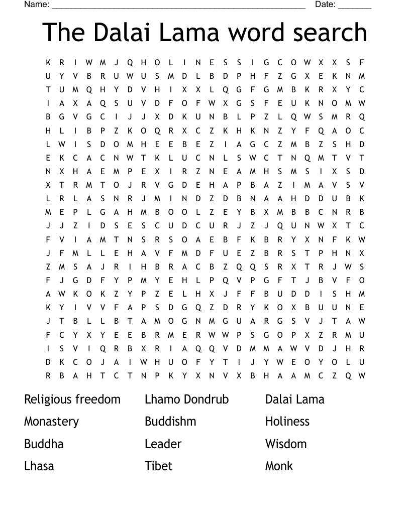 The Dalai Lama Word Search WordMint