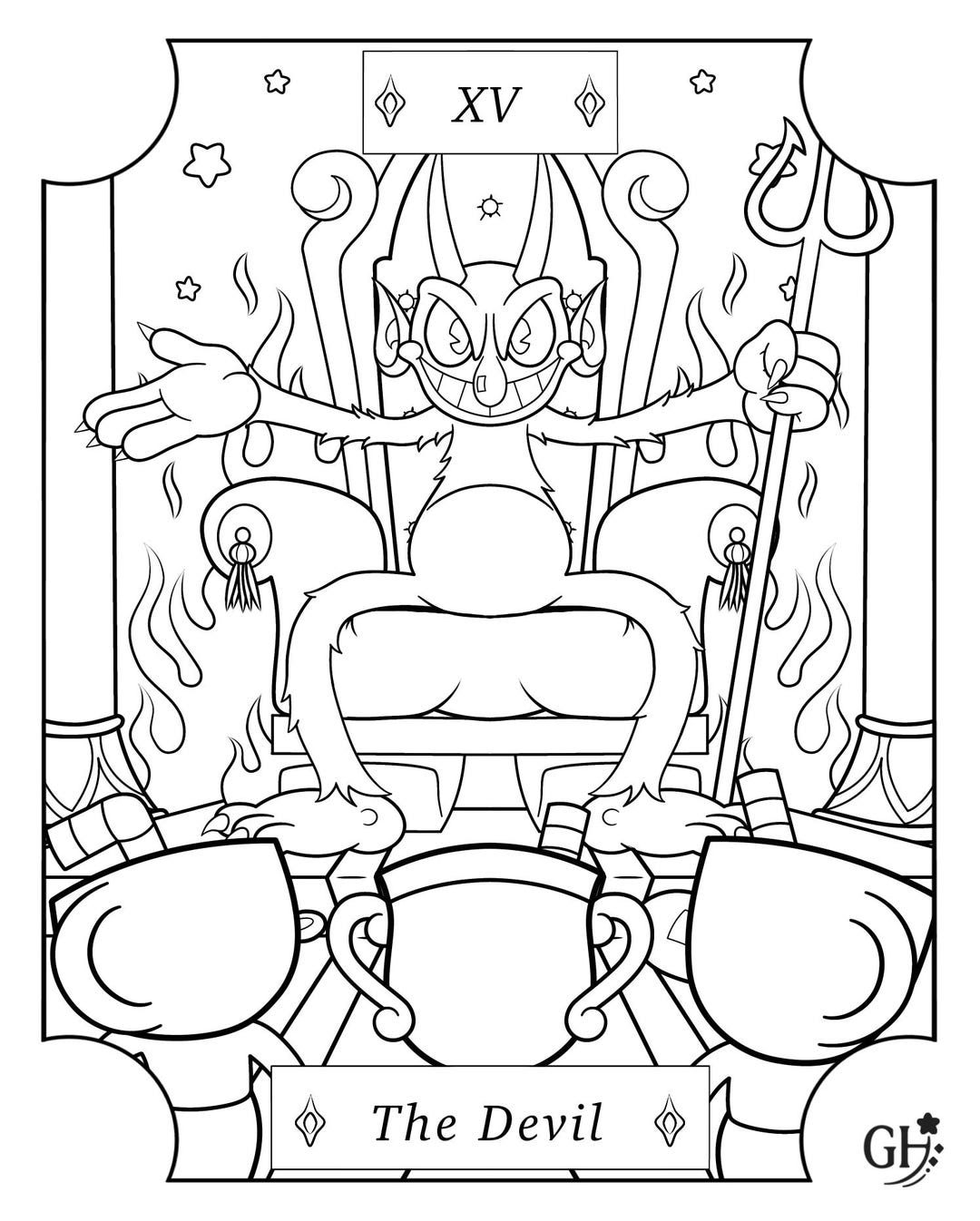 The Devil Cuphead Inspired Tarot Card Coloring Page Printable Digital Download Etsy