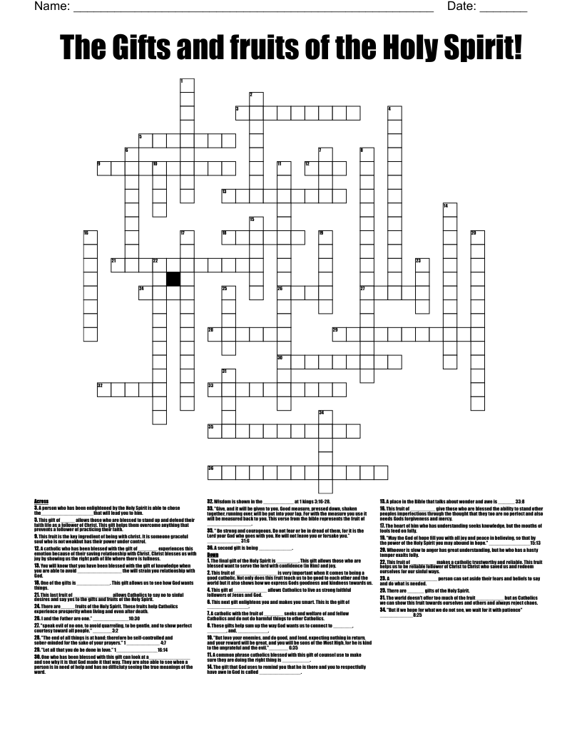 The Gifts And Fruits Of The Holy Spirit Crossword WordMint