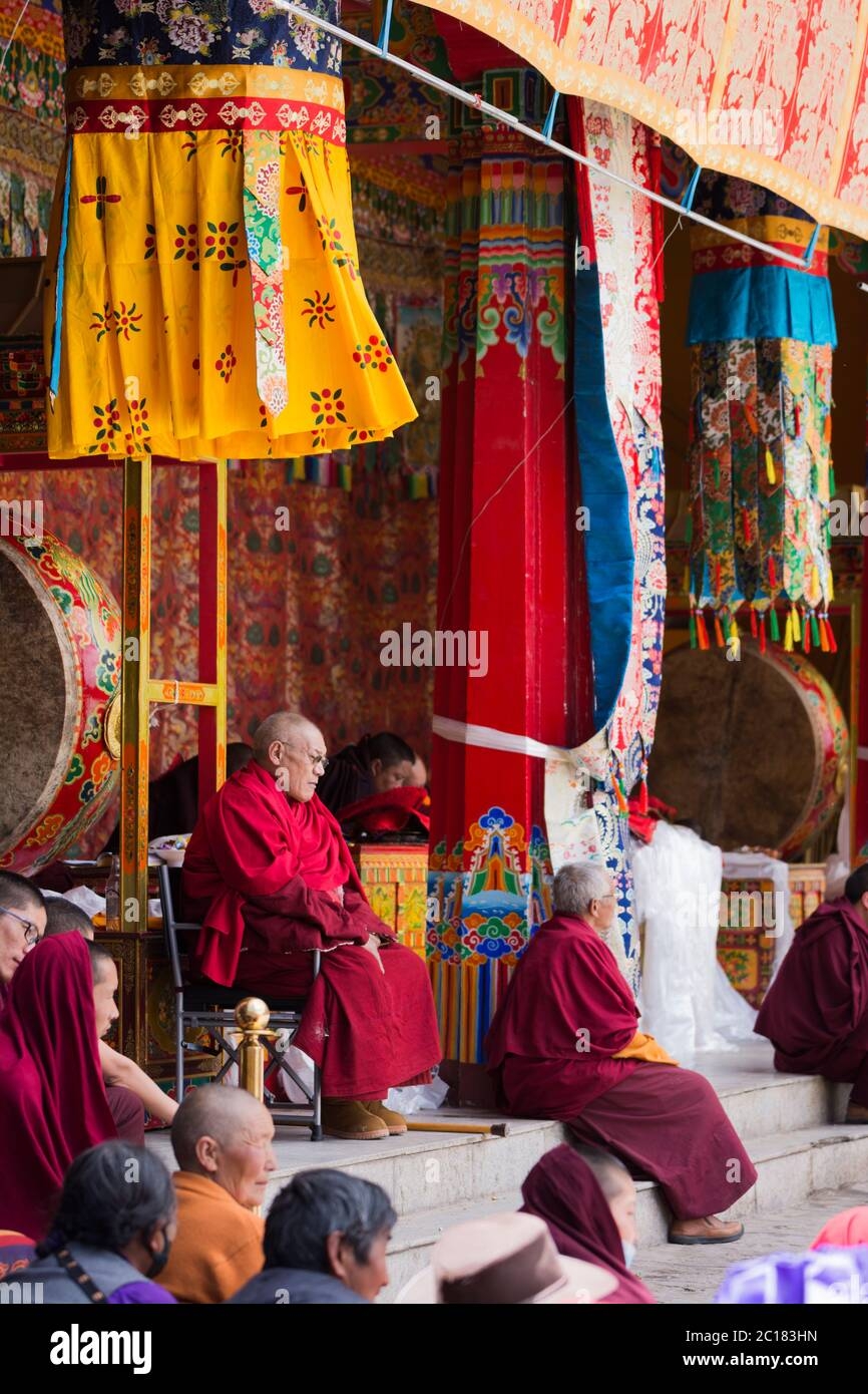 The Head Of Tsurphu Monastery Oversees The Main Annual Celebration Of The Lamasery Tibet Stock Photo Alamy
