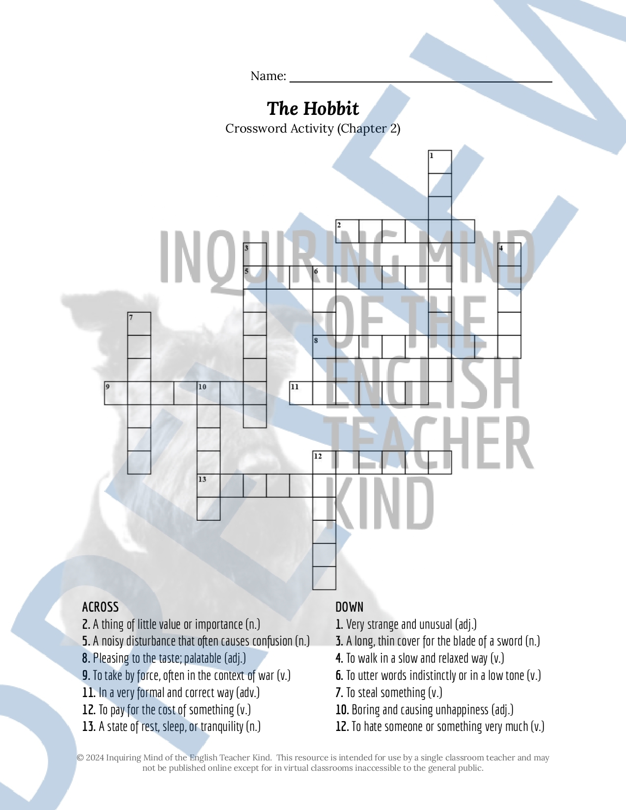 The Hobbit Chapter 2 Vocabulary Games And Activities Classful