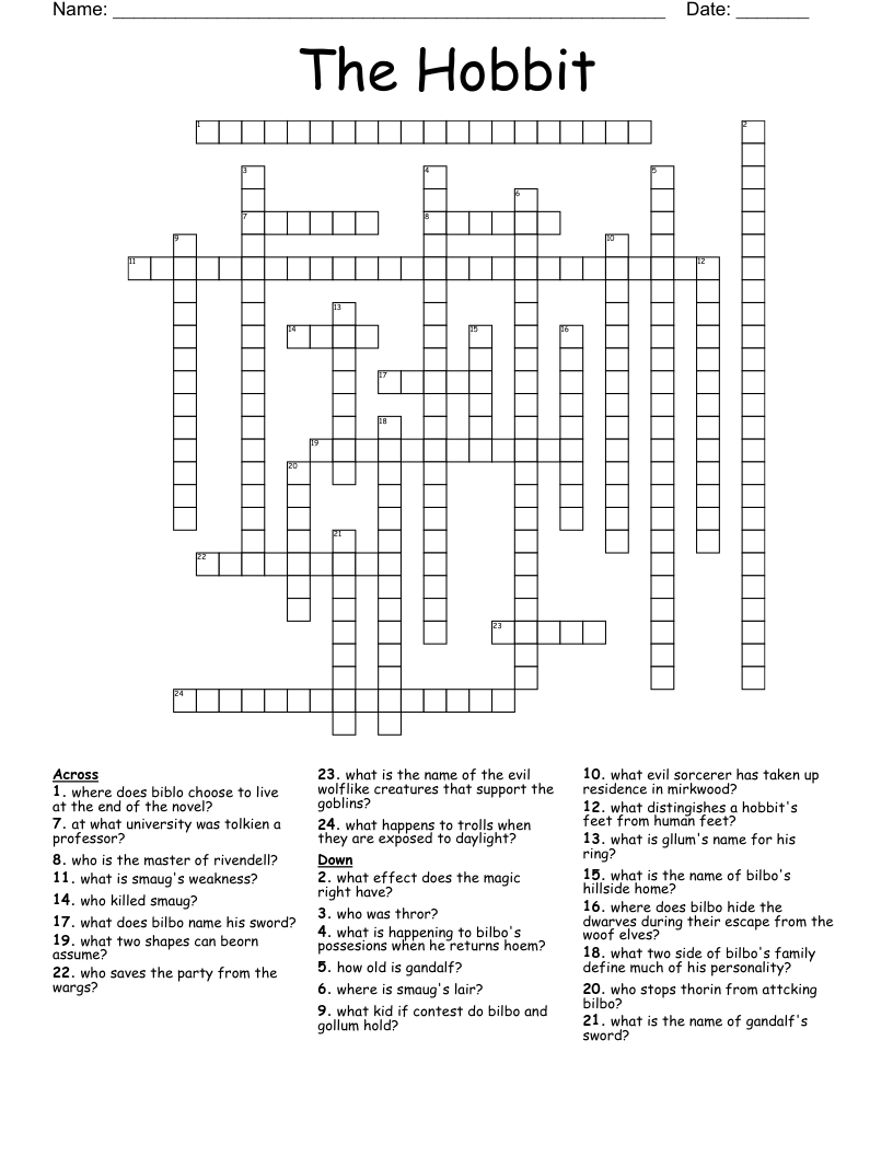 The Hobbit Crossword WordMint