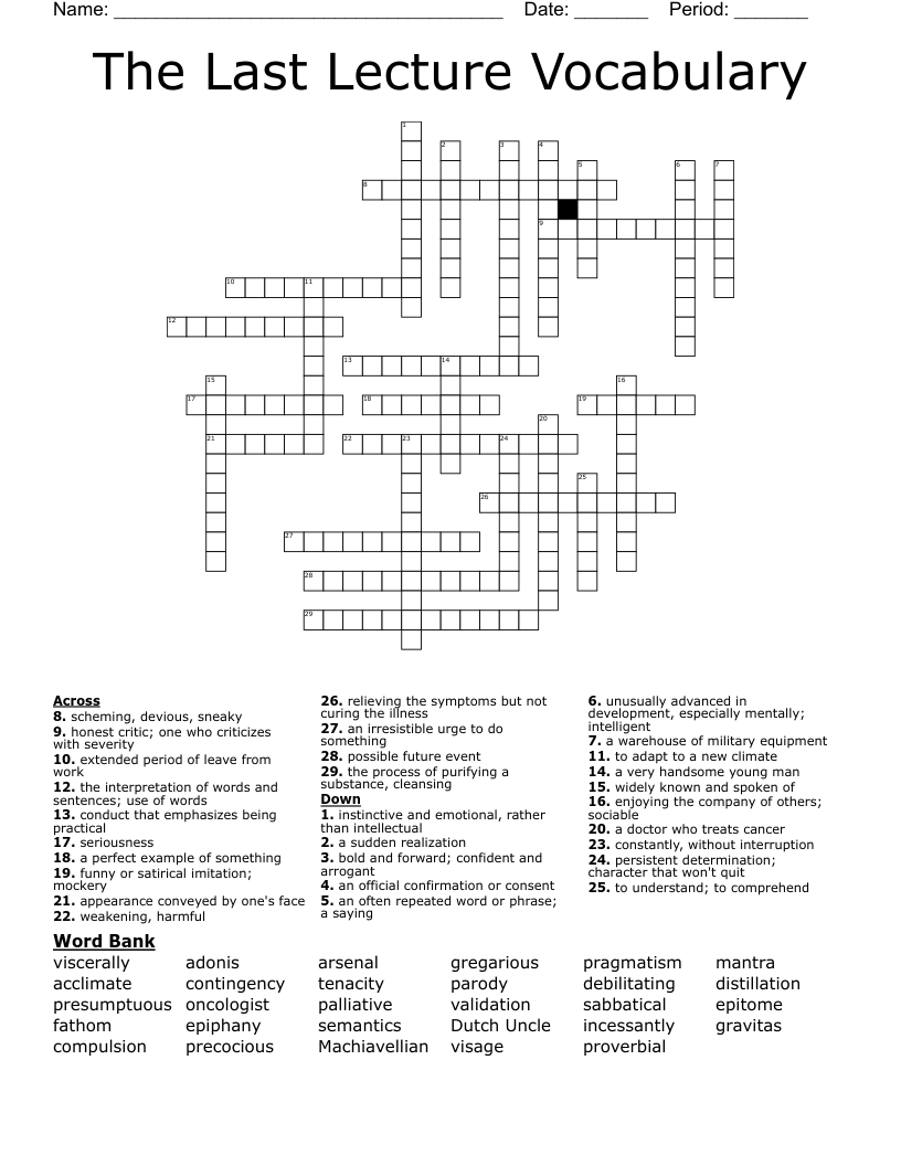 The Last Lecture Vocabulary Crossword WordMint