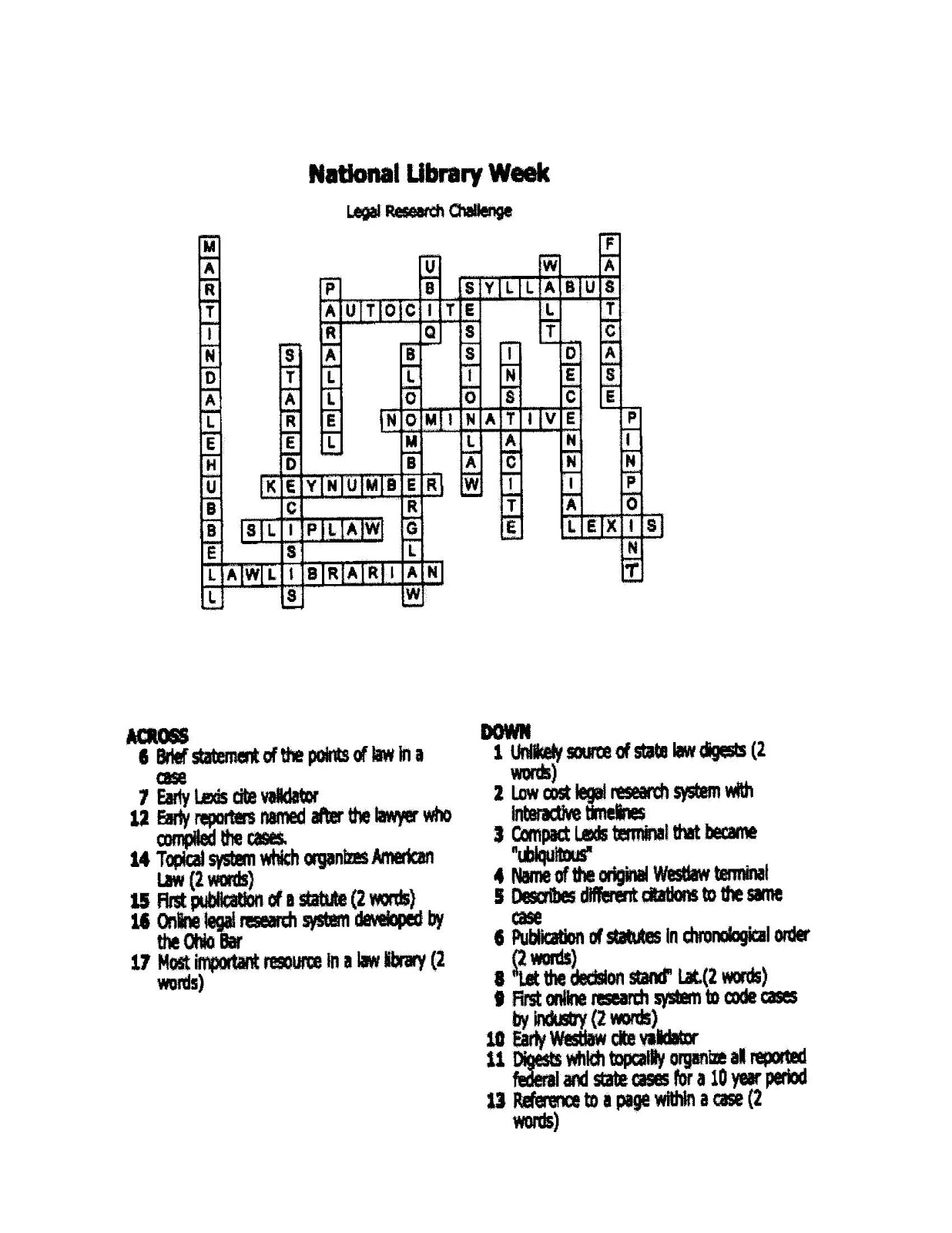 The National Library Week Crossword Research Genius Award Winner Is Dewey B Strategic