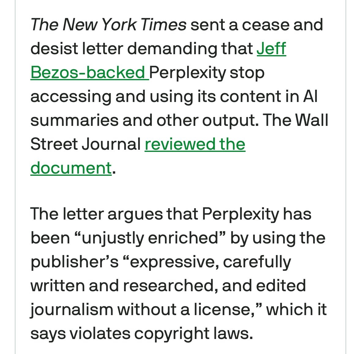 The NYT Sent Perplexity A Cease and desist Saying It Is Violating Copyright Laws Https t co hGHRI8HicP