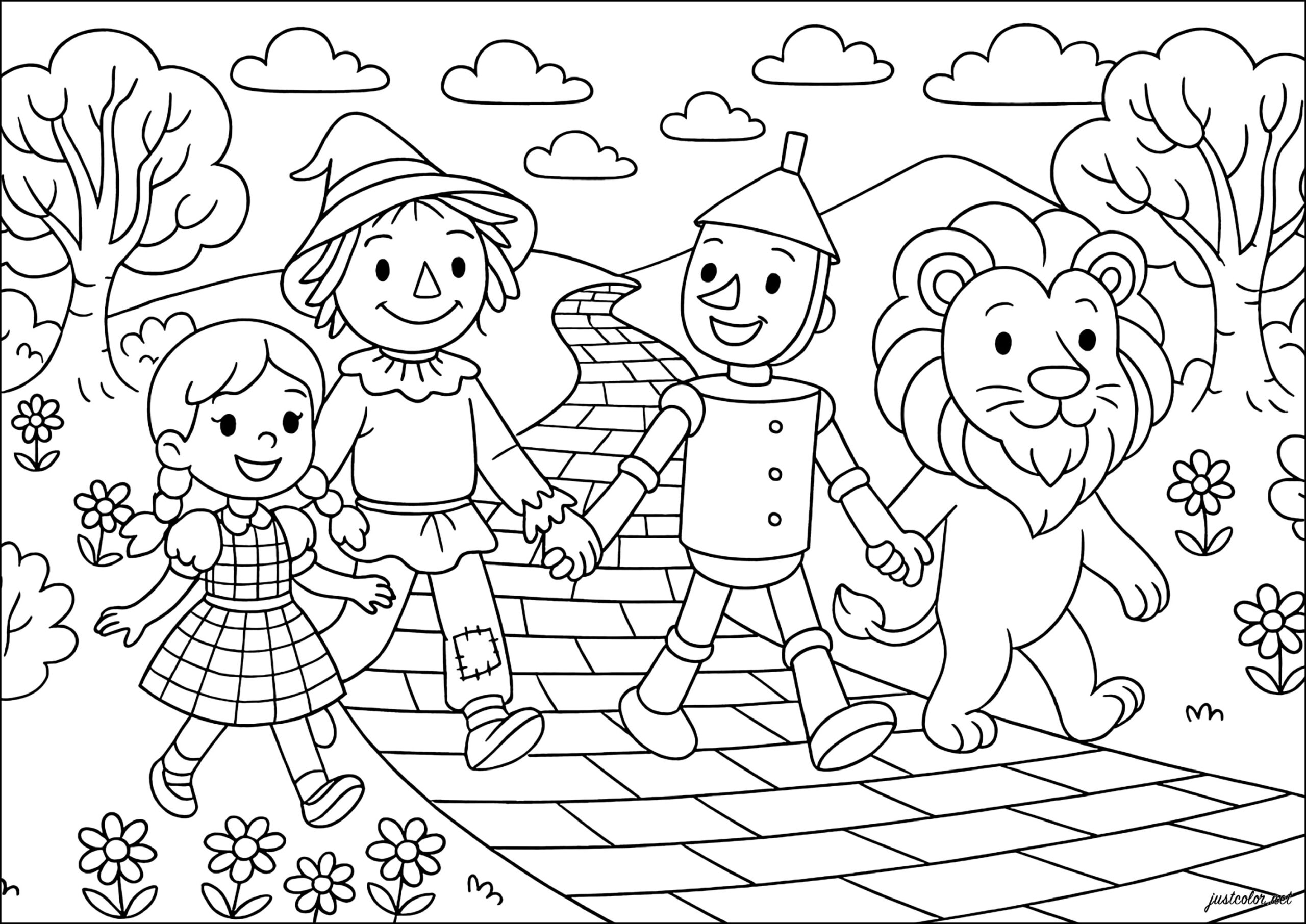 The Wizard Of Oz Dorothy And Friends On The Yellow Brick Road The Wizard Of Oz Coloring Pages