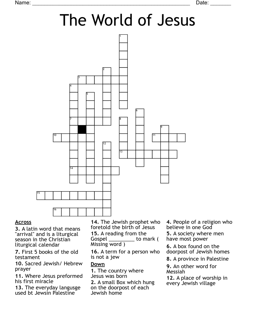 The World Of Jesus Crossword WordMint