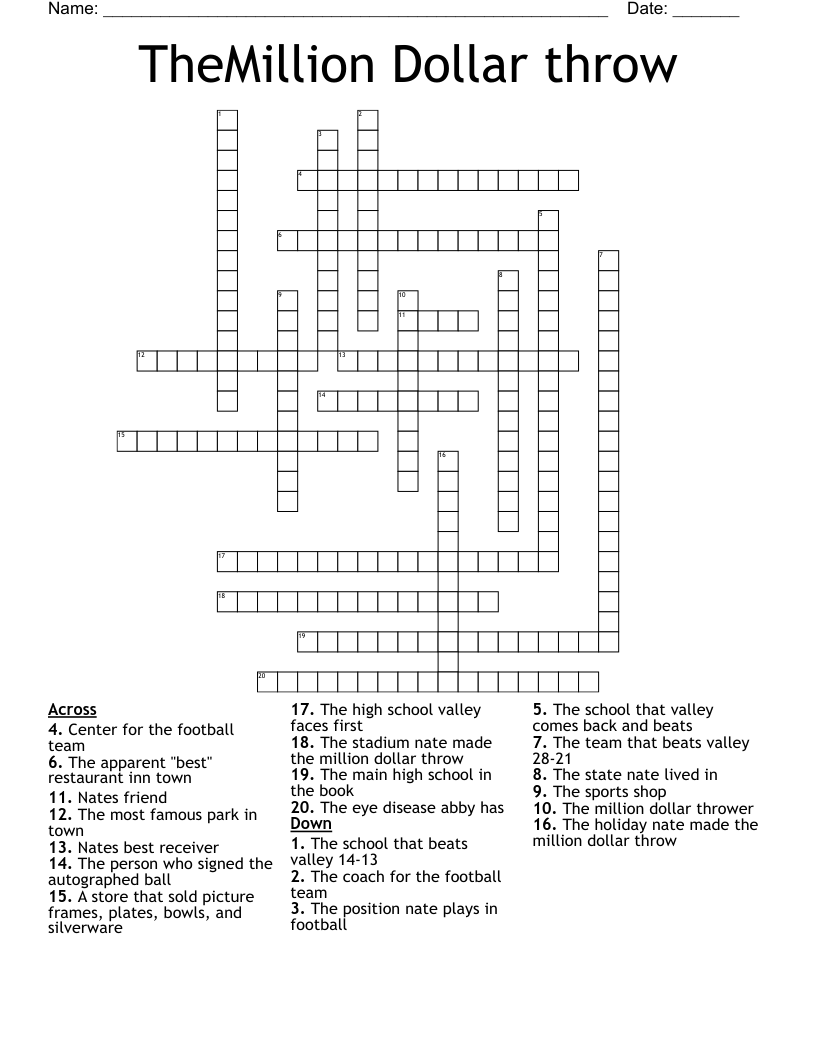 TheMillion Dollar Throw Crossword WordMint