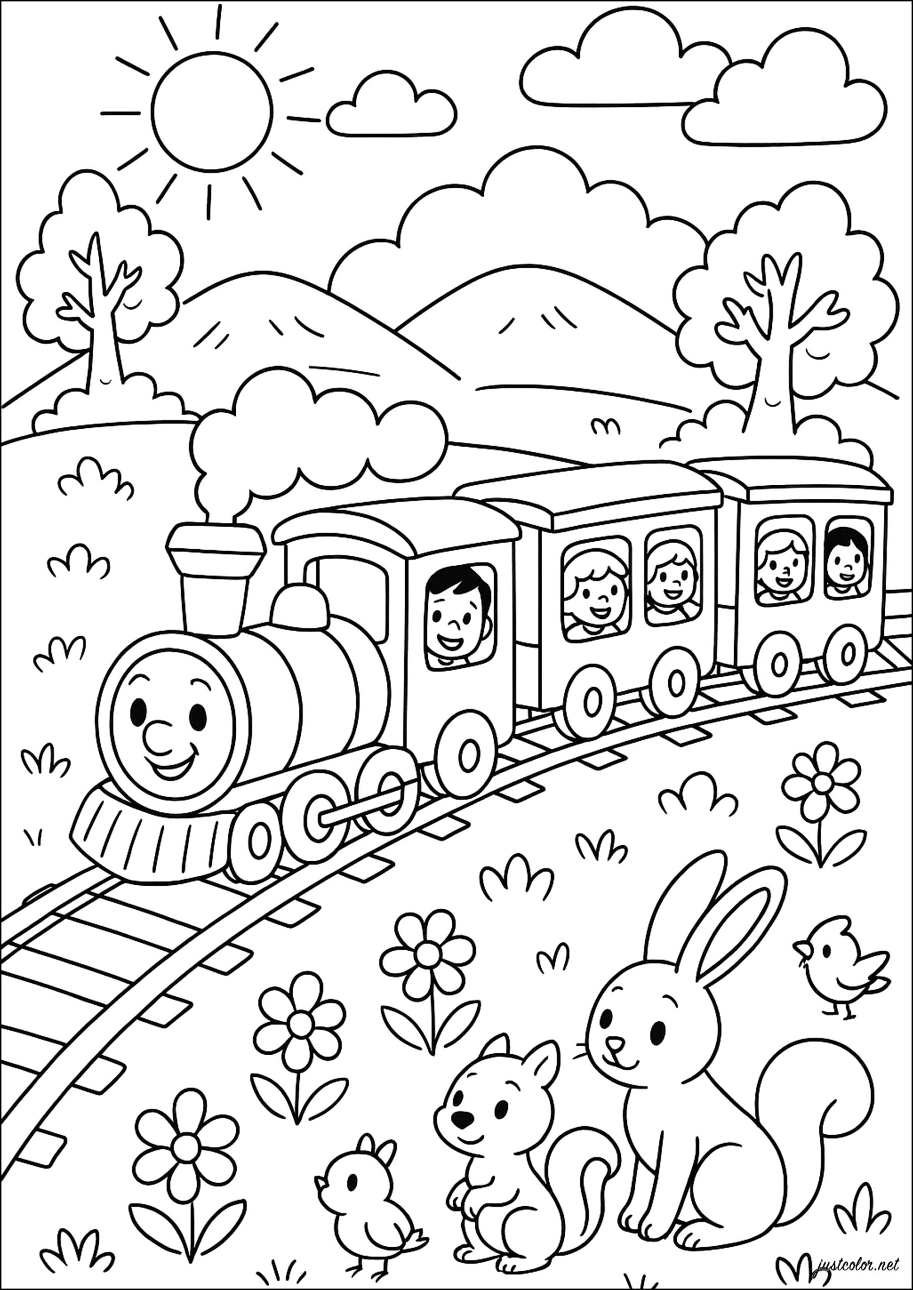 coloring page of a train