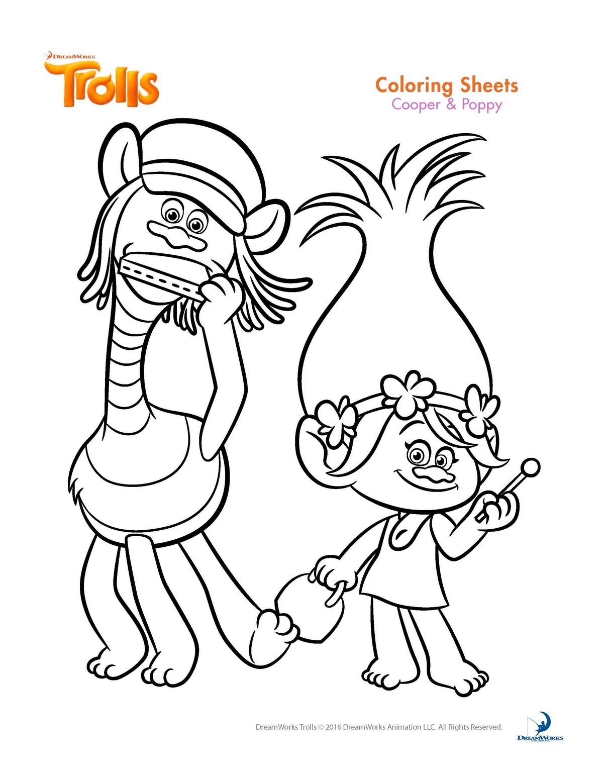 trolls movie coloring pages