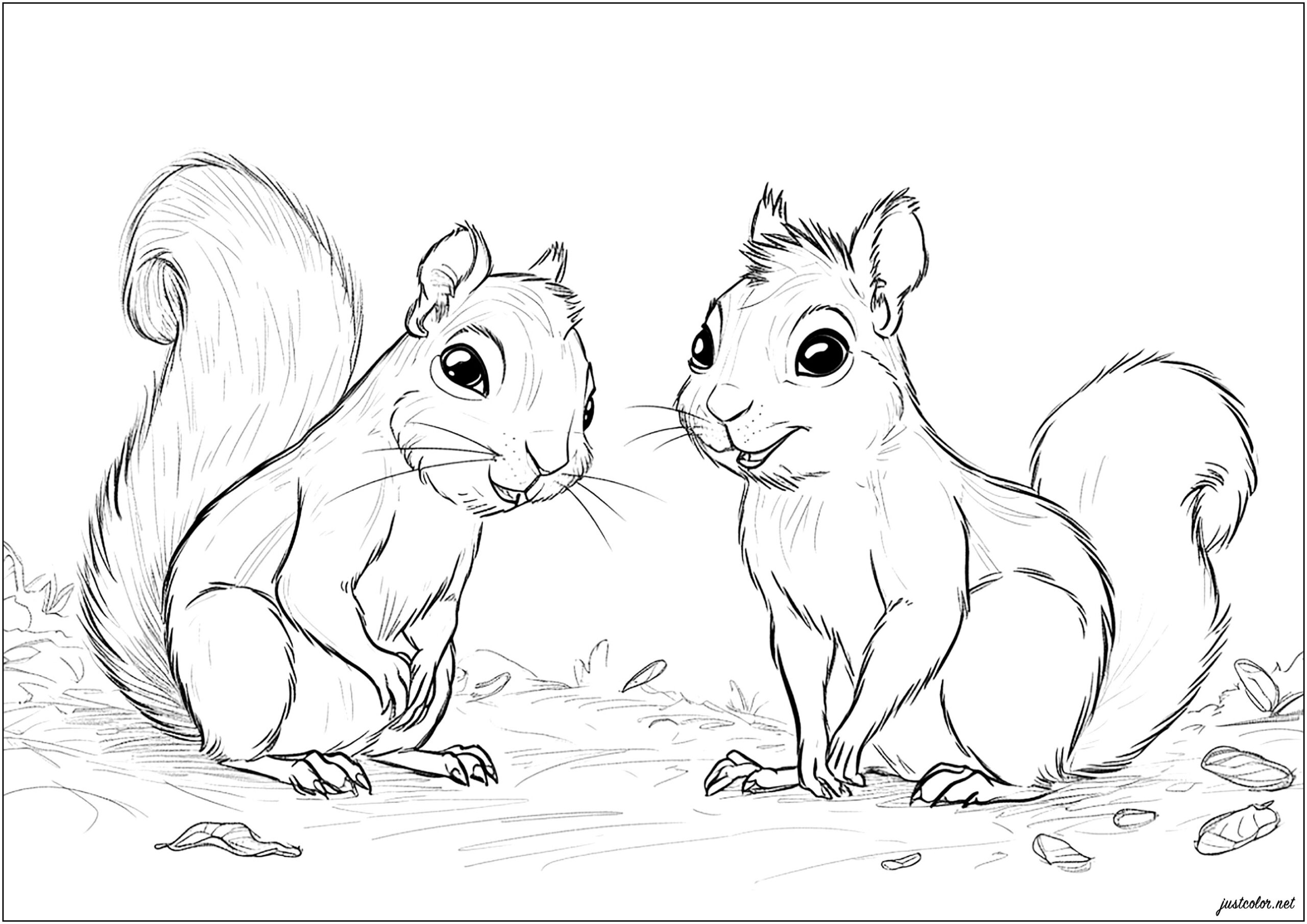 Two Friendly Squirrels Squirrel Coloring Pages