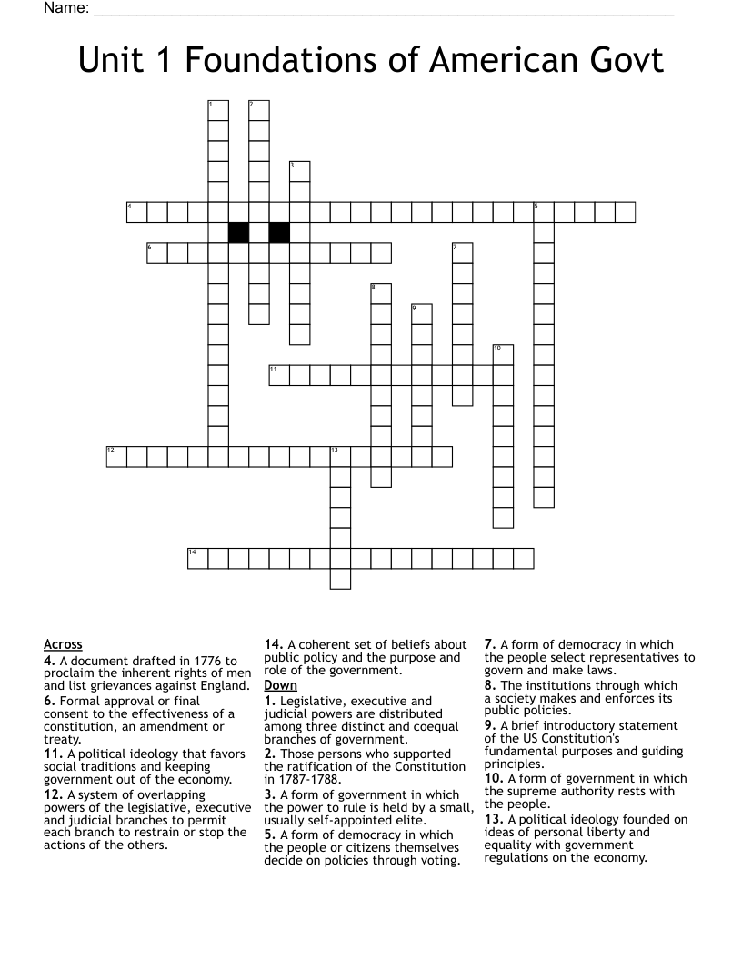Unit 1 Foundations Of American Govt Crossword WordMint