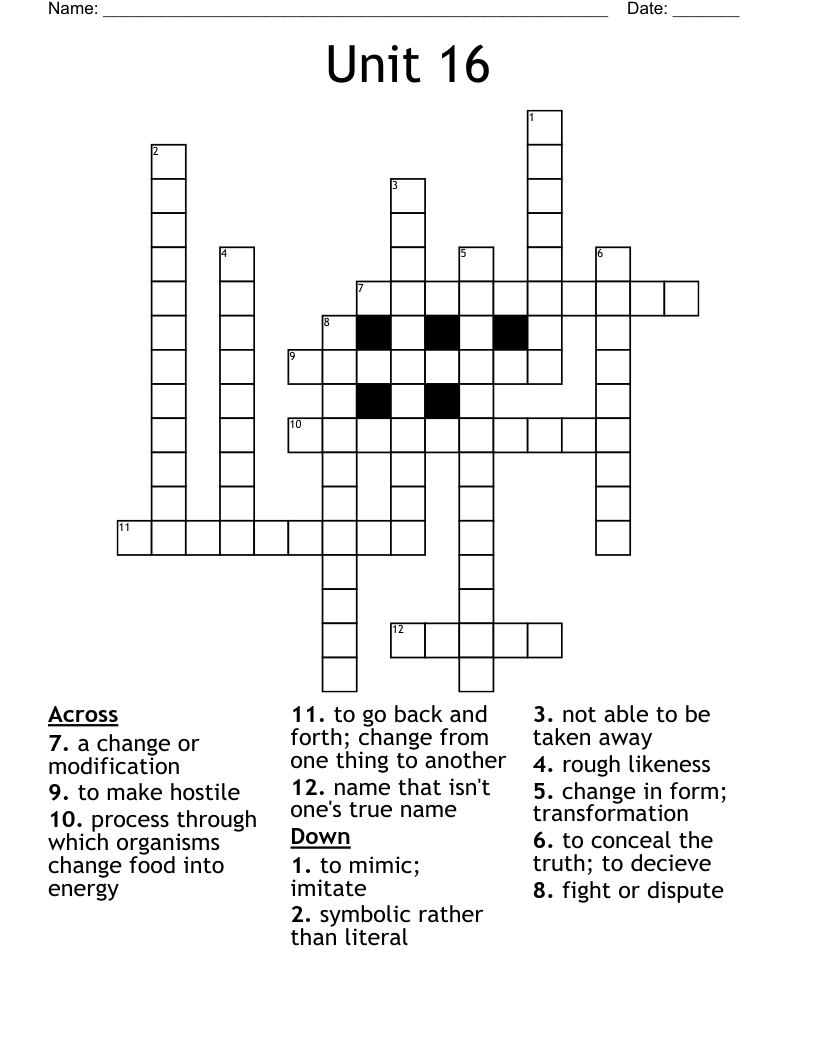 Unit 16 Crossword WordMint