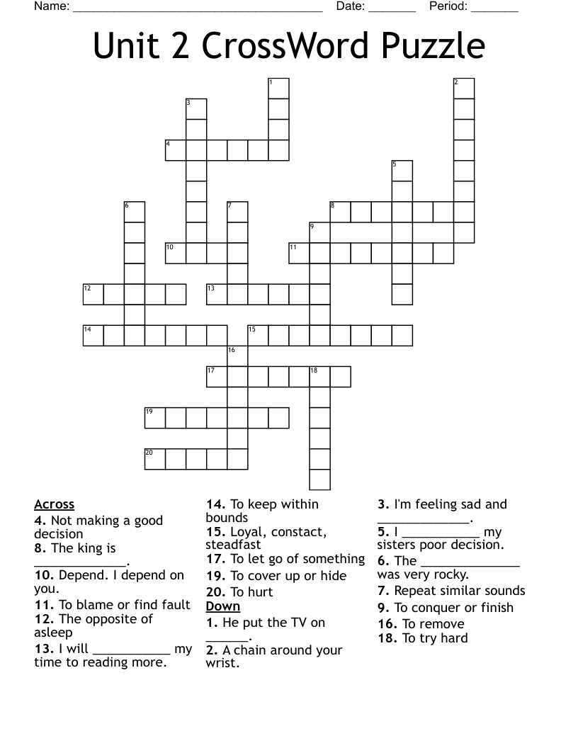 Unit 2 CrossWord Puzzle WordMint
