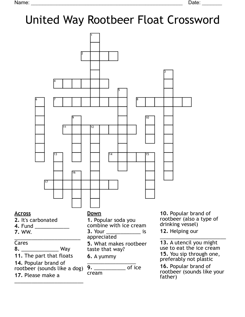 United Way Rootbeer Float Crossword WordMint United Way Rootbeer Float Crossword WordMint