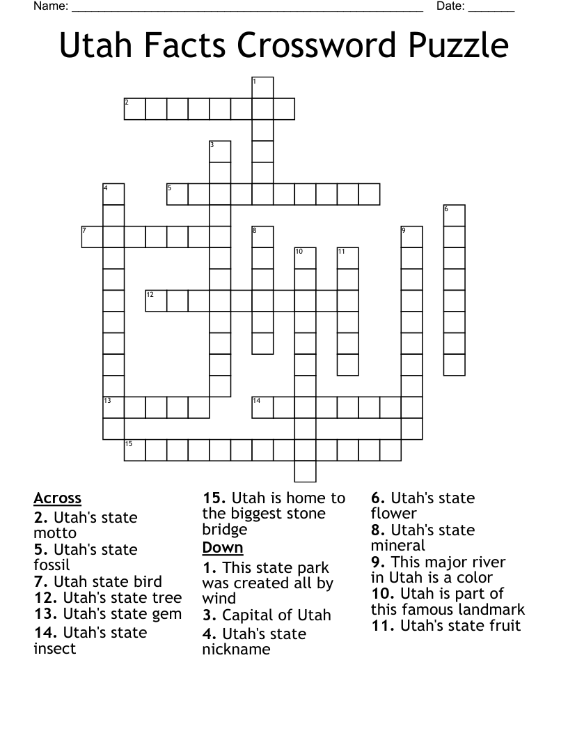 Utah Crossword Puzzle WordMint Utah Crossword Puzzle WordMint