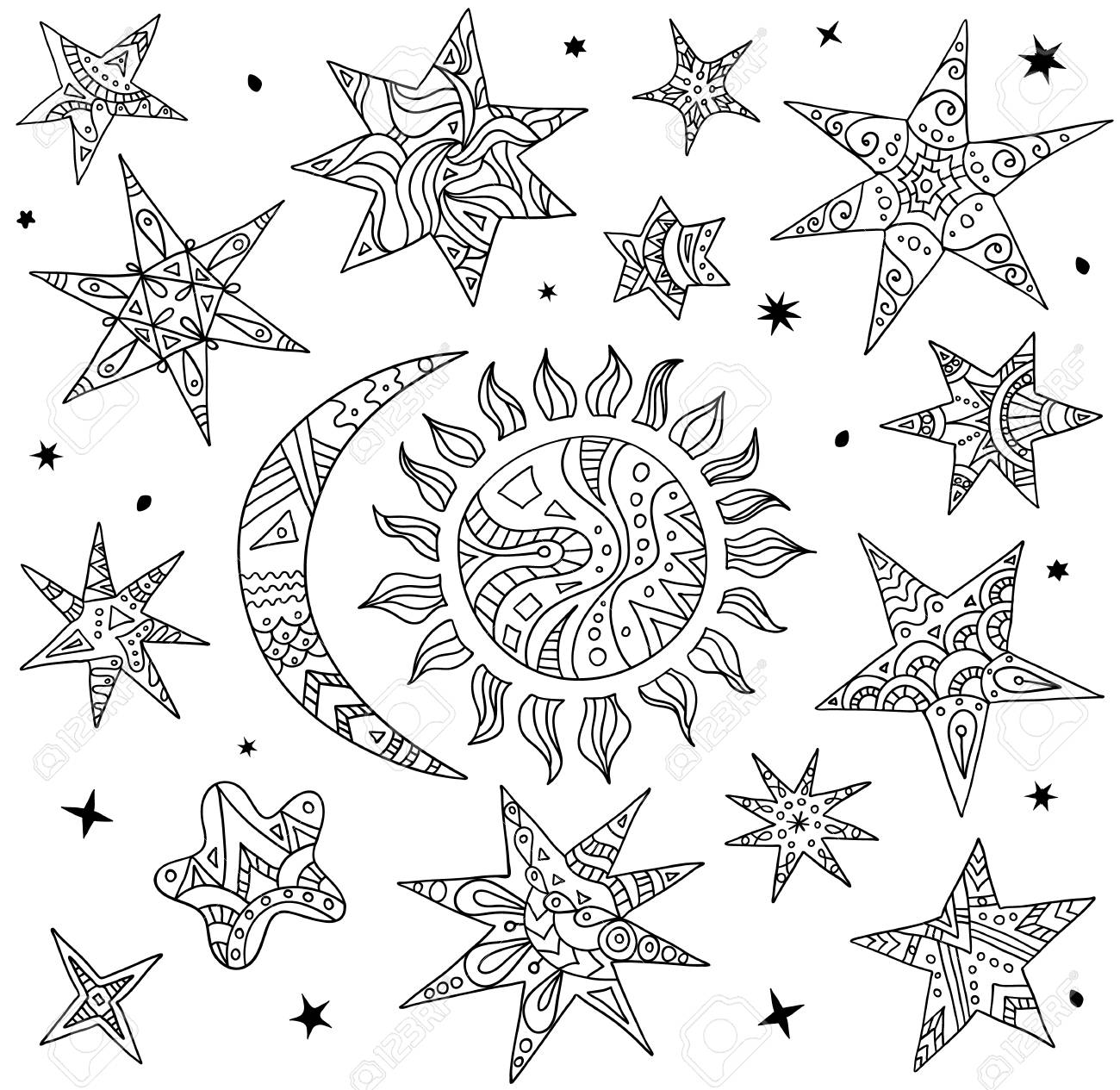 stars and moon sky coloring