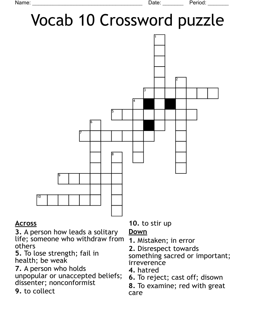 Vocab 10 Crossword Puzzle WordMint