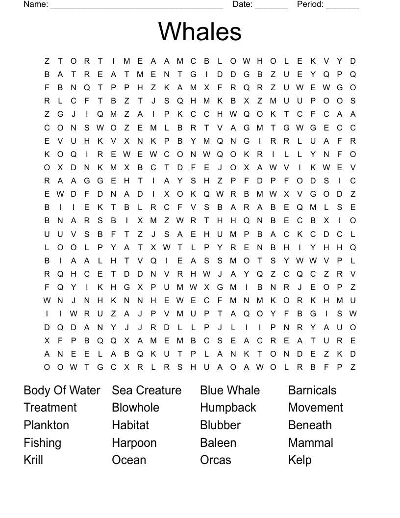 Whales Crossword WordMint