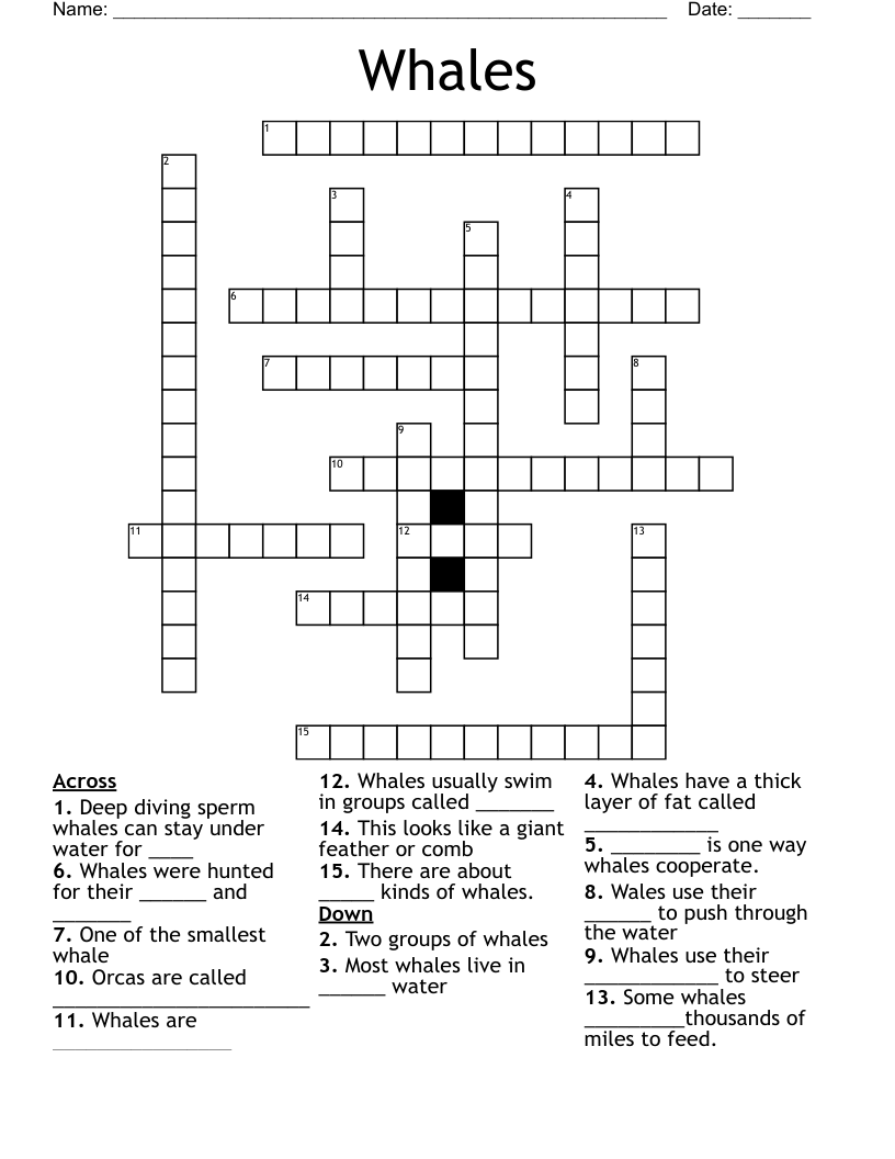 Whales Crossword WordMint