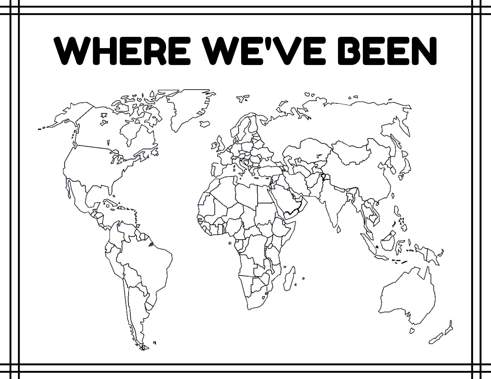 Where I ve Been World Map Colorable Travel Tracker digital Print Etsy