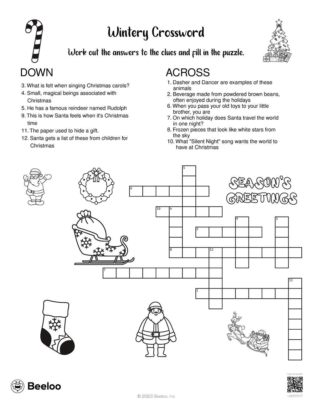 Wintery Crossword Beeloo Printable Crafts And Activities For Kids
