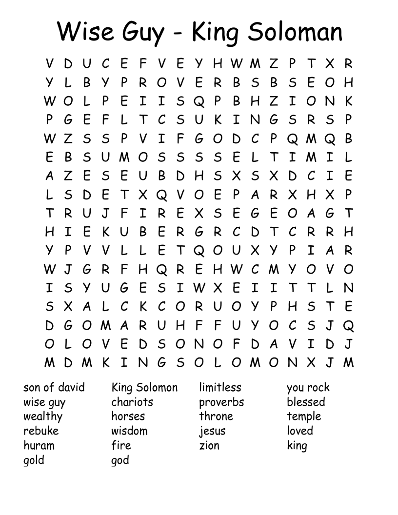 Wise Guy King Soloman Word Search WordMint
