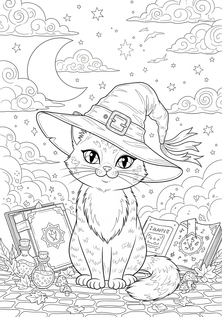Witch Cat Coloring Page Printable Fun