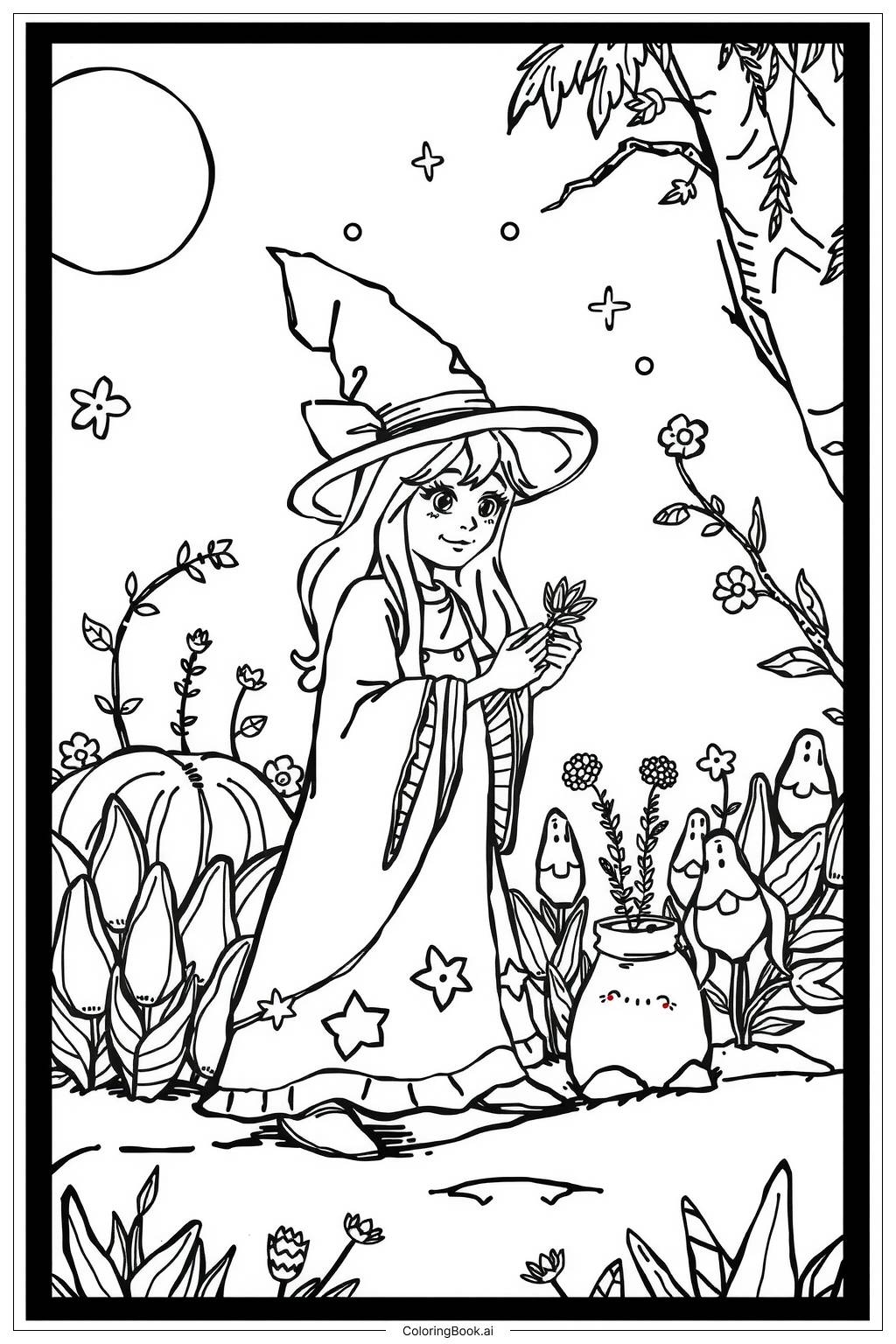 coloring picture of a witch