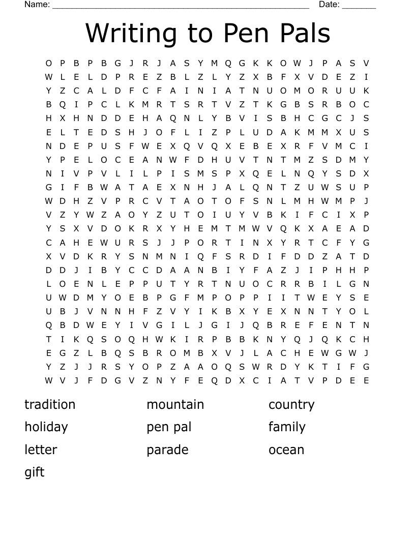 Writing To Pen Pals Word Search WordMint