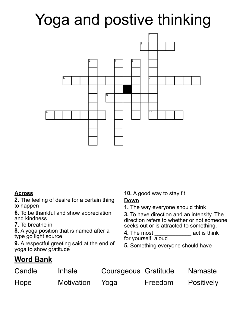 Yoga And Postive Thinking Crossword WordMint